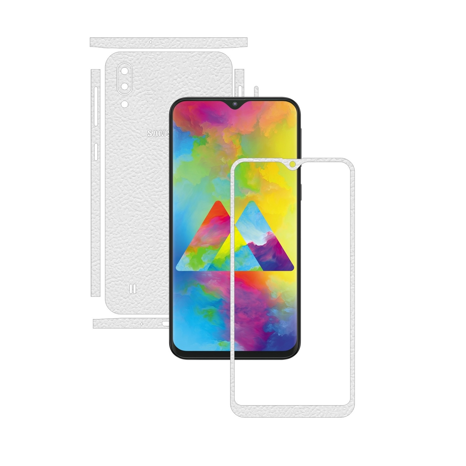 Folie Protectie Carbon Skinz pentru Samsung Galaxy M10 - Piele Alba Split Cut, Skin Adeziv Full Body Cover pentru Rama Ecran, Carcasa Spate si Laterale