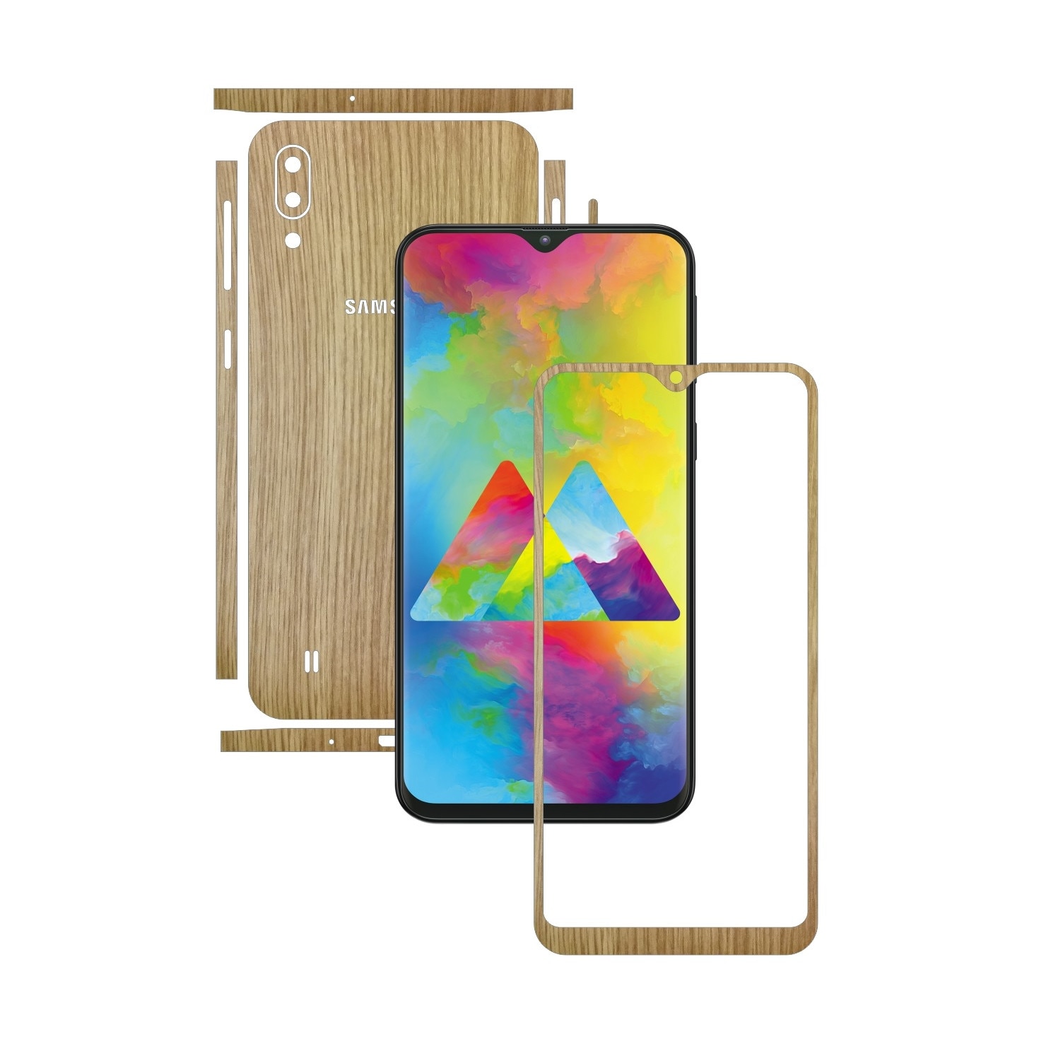 Folie Protectie Carbon Skinz pentru Samsung Galaxy M10 - Lemn Stejar Split Cut, Skin Adeziv Full Body Cover pentru Rama Ecran, Carcasa Spate si Laterale