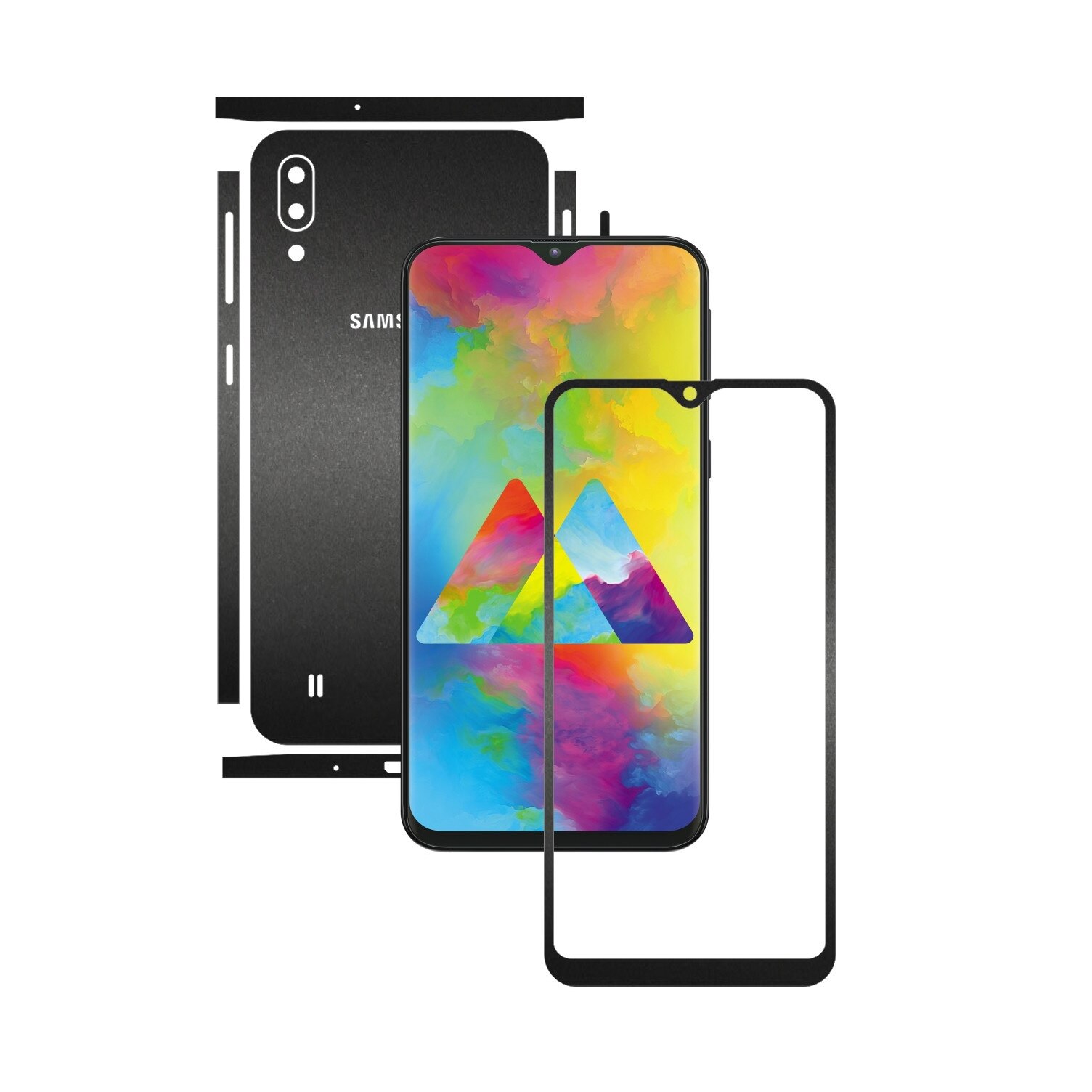 Folie Protectie Carbon Skinz pentru Samsung Galaxy M10 - Negru Mat Split Cut, Skin Adeziv Full Body Cover pentru Rama Ecran, Carcasa Spate si Laterale
