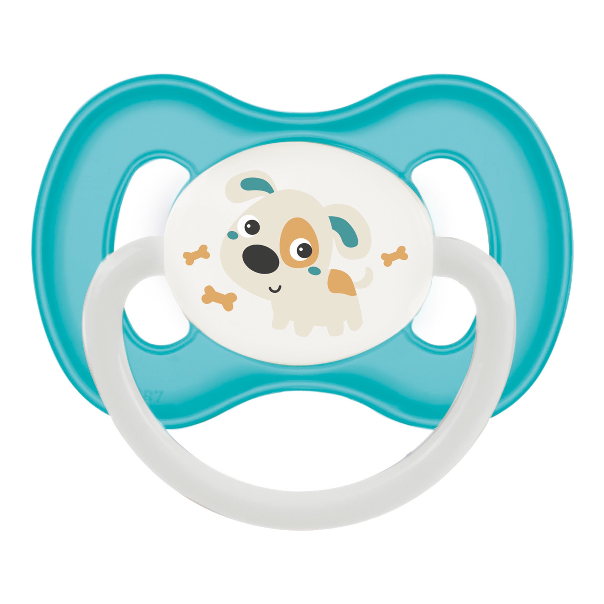 Suzeta „Bunny & Company“ cu inel fosforescent si tetina simetrica silicon, Canpol babies®, fara BPA, 0-6 luni, turcoaz