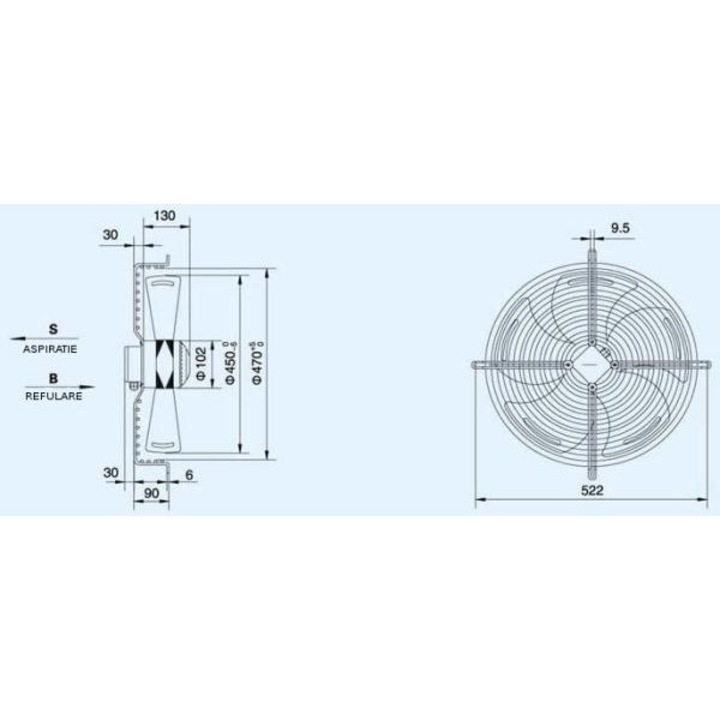 Ventilator Industrial Axial aspiratie,YWF-4D-450S, 450 mm diametru, 380V
