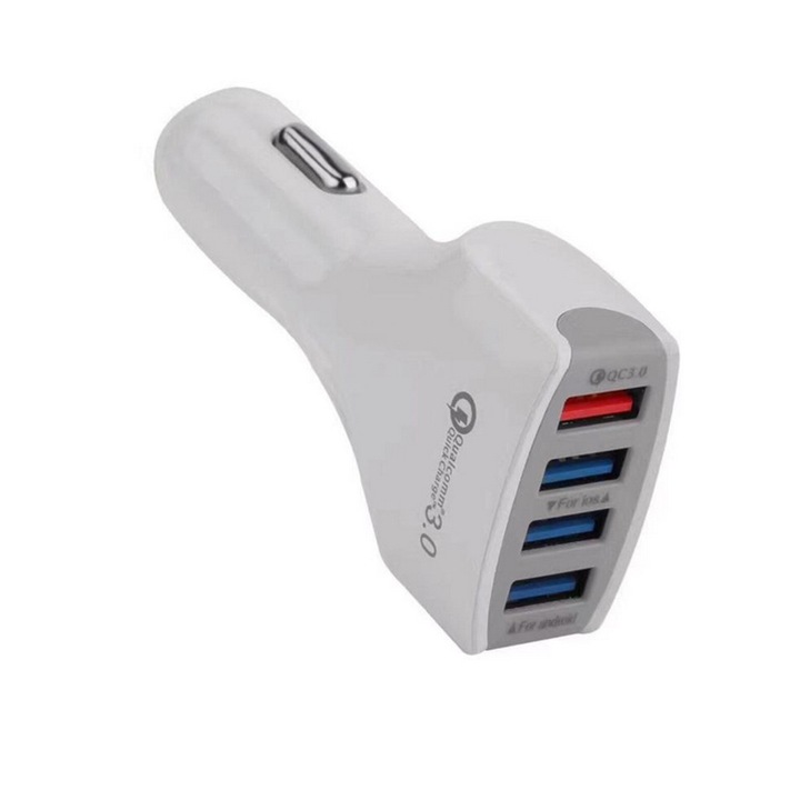 Incarcator Auto HTPhone 4 X Usb Fast Charger Qc 3.0, Incarcare rapida, White