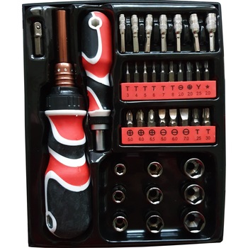 Set Surubelnita Cu 34 Capete Interschimbabile , Rosu Set Surubelnita Cu 34 Capete Interschimbabile , Rosu