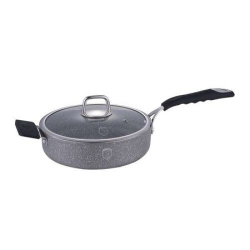 Tigaie cu capac din aluminiu turnat cu interiorul din 3 straturi de piatra marmorata 24cm , BERLINGER HAUS si set cutite 3 piese