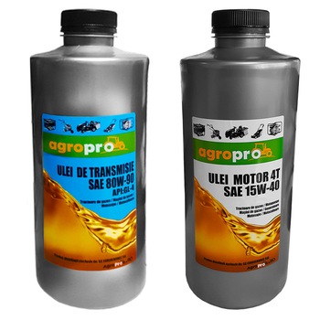 Pachet Ulei transmisie AgroPro SAE 80W-90 1L + Ulei motor 4 timpi AgroPro SAE 15W-40 1L Pachet Ulei transmisie AgroPro SAE 80W-90 1L + Ulei motor 4 timpi AgroPro SAE 15W-40 1L