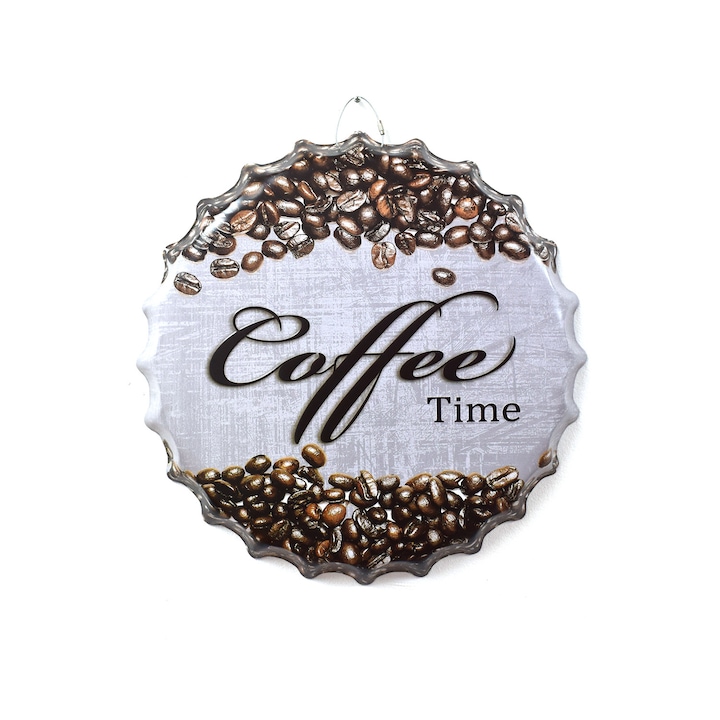 Обемна метална картина с телбод Coffee Time D32, диаметър 40 см