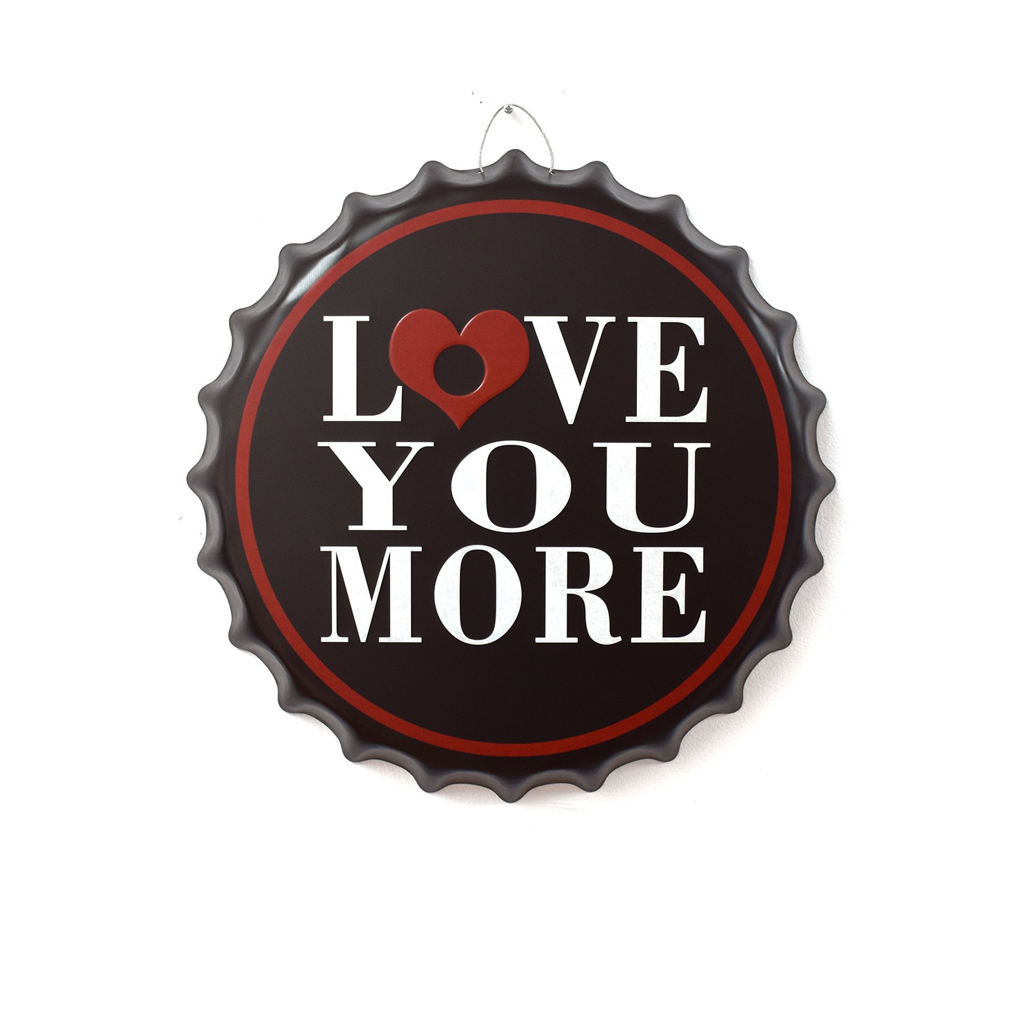 Tablou metalic volumetric tip capsa I Love You More D32, diametru 40 cm