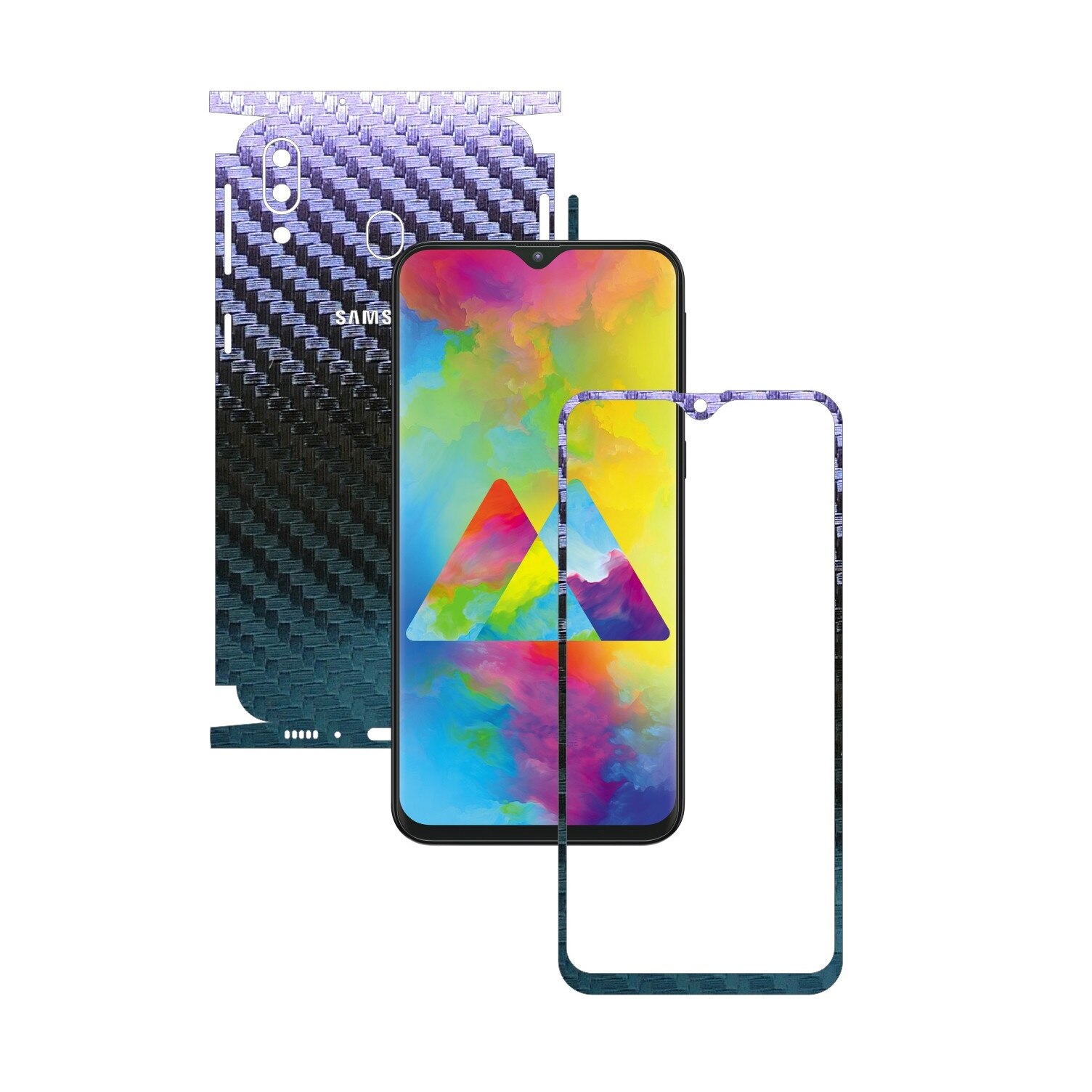 Folie Protectie Carbon Skinz pentru Samsung Galaxy M20 - Carbon Cameleon 360 Cut, Skin Adeziv Full Body Cover pentru Rama Ecran, Carcasa Spate si Laterale