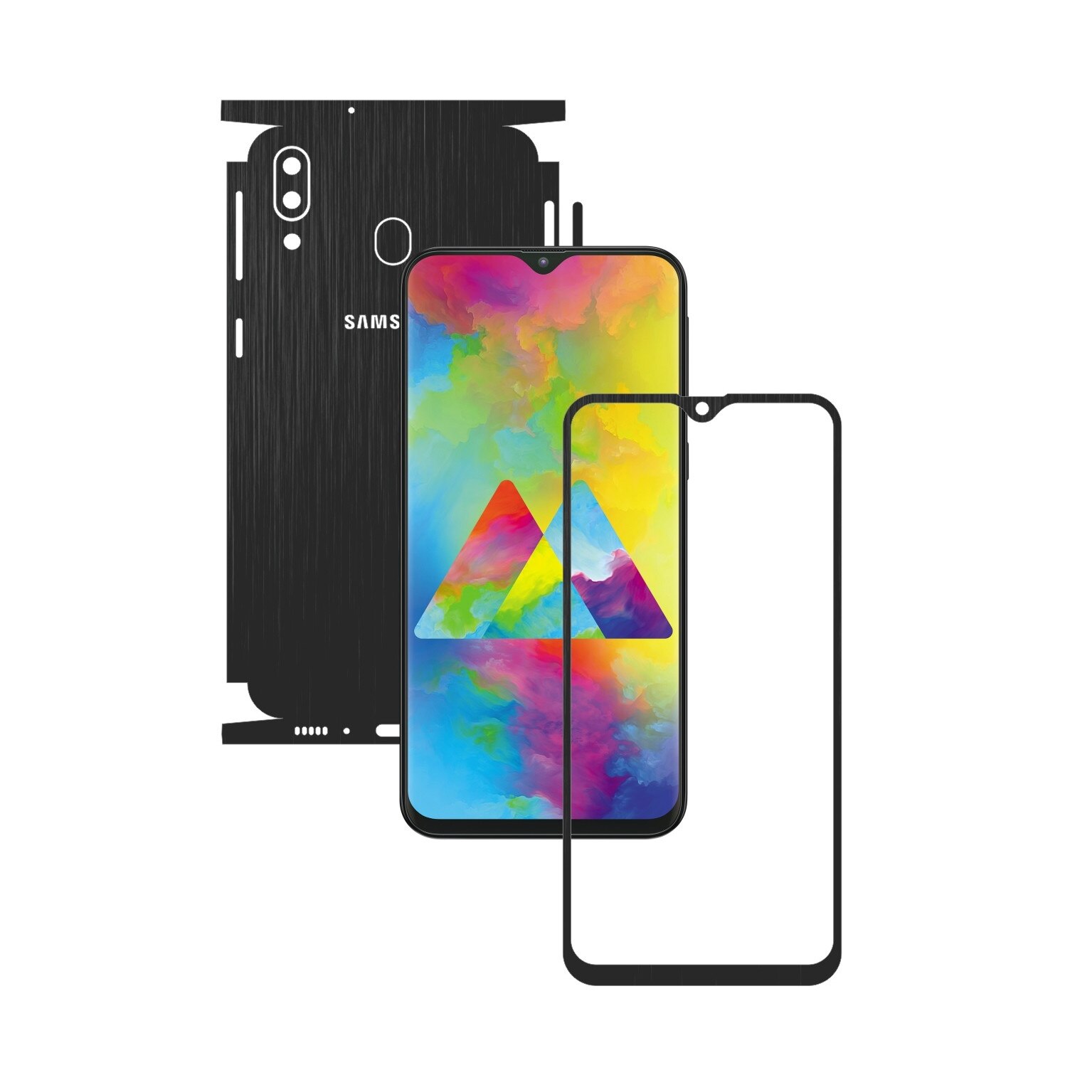 Folie Protectie Carbon Skinz pentru Samsung Galaxy M20 - Brushed Negru 360 Cut, Skin Adeziv Full Body Cover pentru Rama Ecran, Carcasa Spate si Laterale