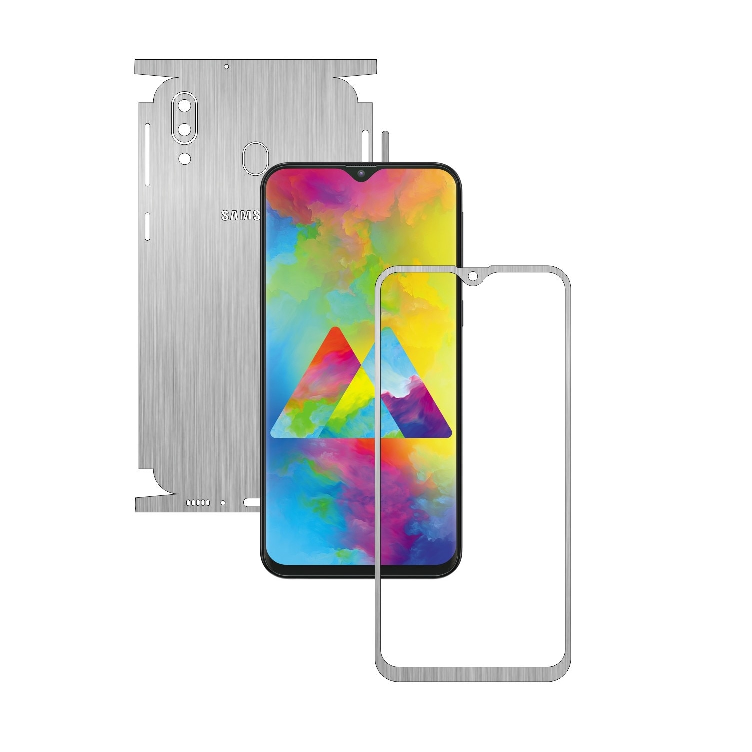 Folie Protectie Carbon Skinz pentru Samsung Galaxy M20 - Brushed Argintiu 360 Cut, Skin Adeziv Full Body Cover pentru Rama Ecran, Carcasa Spate si Laterale