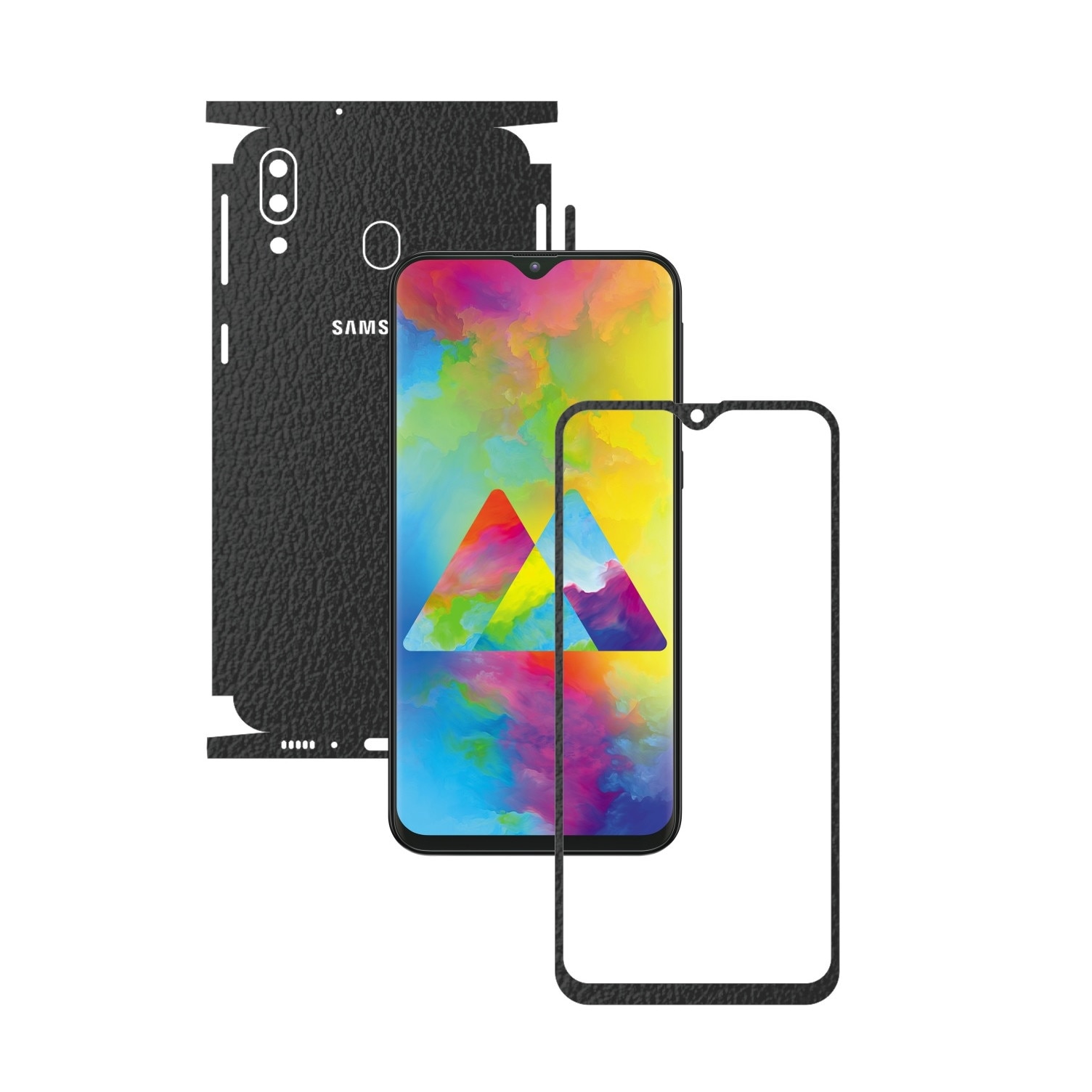 Folie Protectie Carbon Skinz pentru Samsung Galaxy M20 - Piele Neagra 360 Cut, Skin Adeziv Full Body Cover pentru Rama Ecran, Carcasa Spate si Laterale