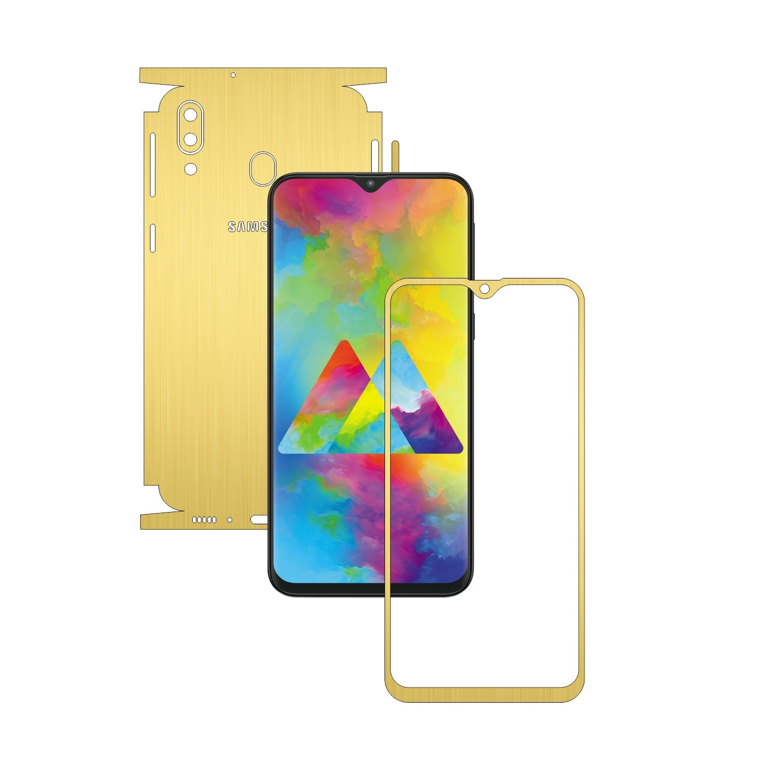 Folie Protectie Carbon Skinz pentru Samsung Galaxy M20 - Brushed Auriu 360 Cut, Skin Adeziv Full Body Cover pentru Rama Ecran, Carcasa Spate si Laterale