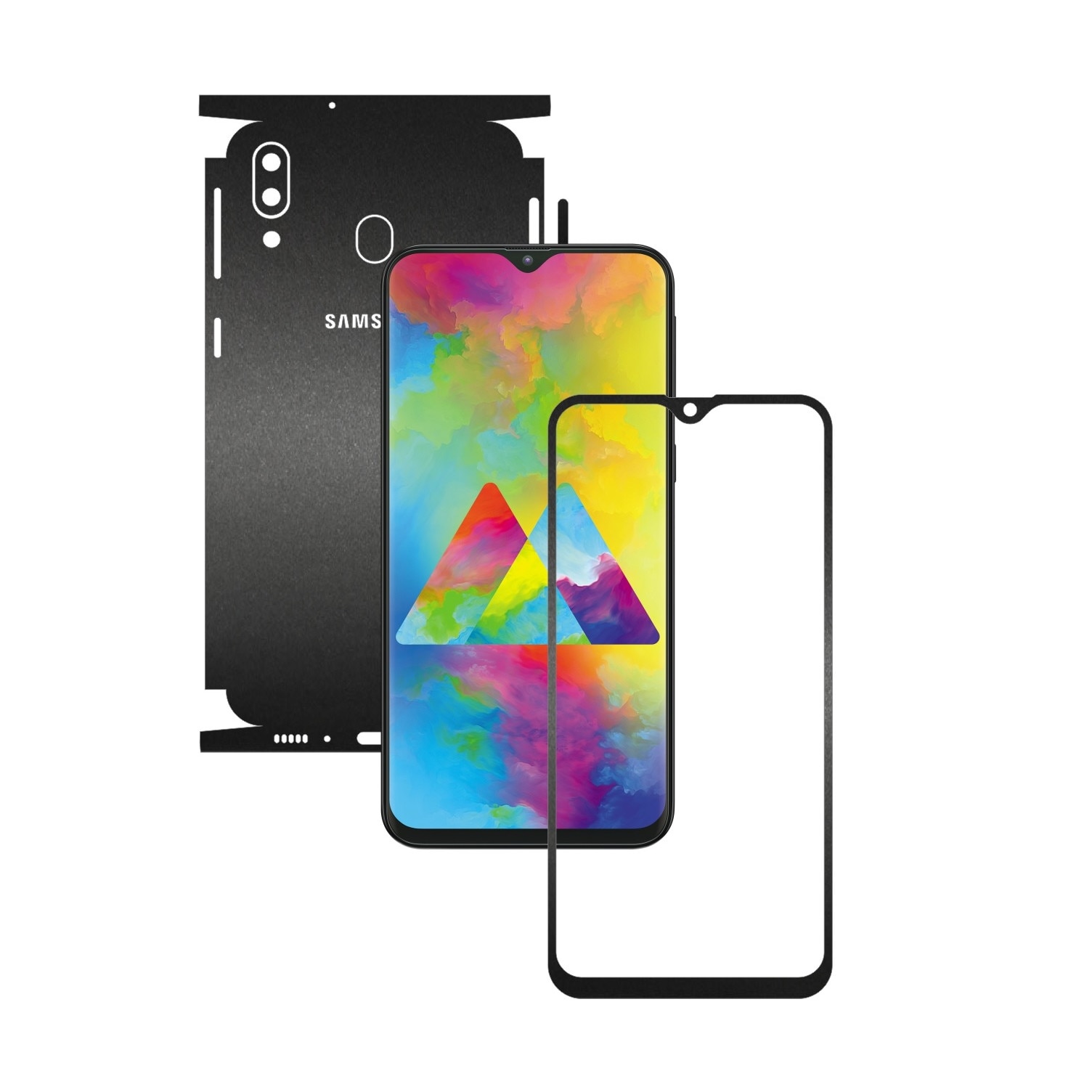 Folie Protectie Carbon Skinz pentru Samsung Galaxy M20 - Negru Mat 360 Cut, Skin Adeziv Full Body Cover pentru Rama Ecran, Carcasa Spate si Laterale
