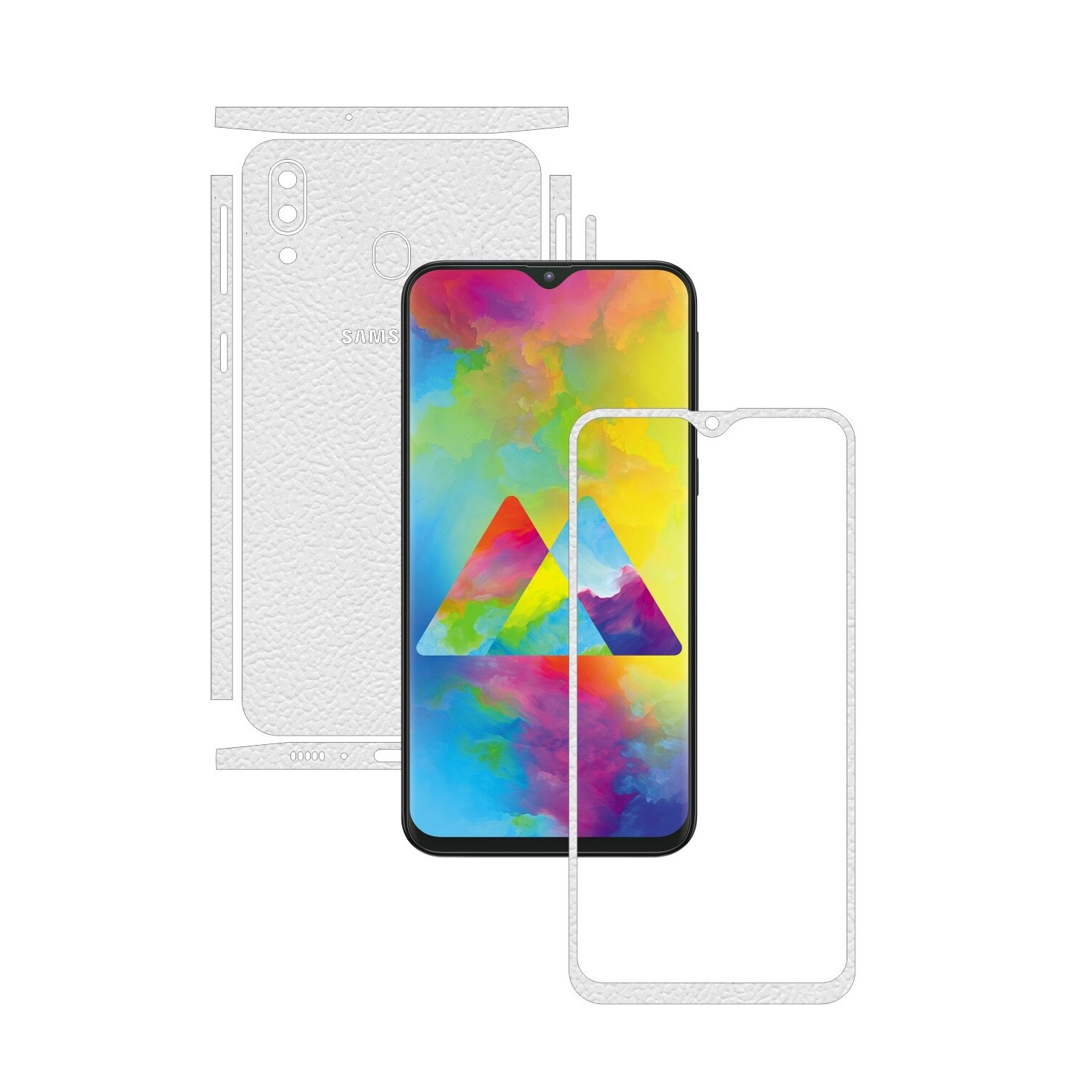 Folie Protectie Carbon Skinz pentru Samsung Galaxy M20 - Piele Alba Split Cut, Skin Adeziv Full Body Cover pentru Rama Ecran, Carcasa Spate si Laterale