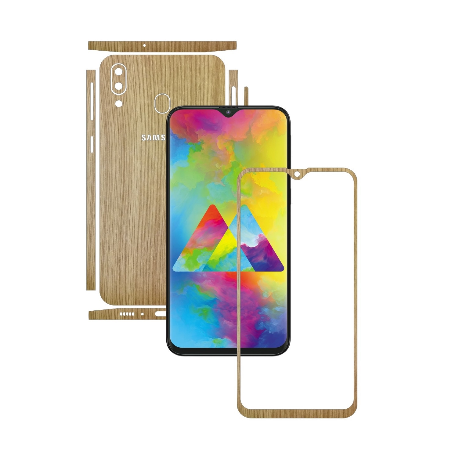 Folie Protectie Carbon Skinz pentru Samsung Galaxy M20 - Lemn Stejar Split Cut, Skin Adeziv Full Body Cover pentru Rama Ecran, Carcasa Spate si Laterale