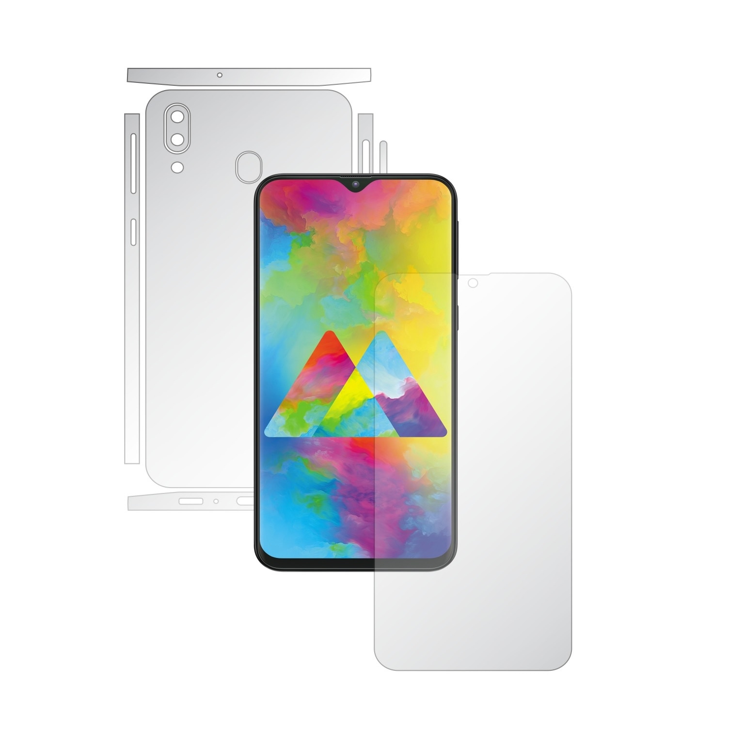 Folie Full Body Invisible Skinz HD pentru Samsung Galaxy M20 - Folie Protectie Siliconica Ultra-Clear cu taiere Split Cut pentru Ecran, Carcasa Spate si Laterale, Skin Adeziv Transparent, Edge to Edge Cover