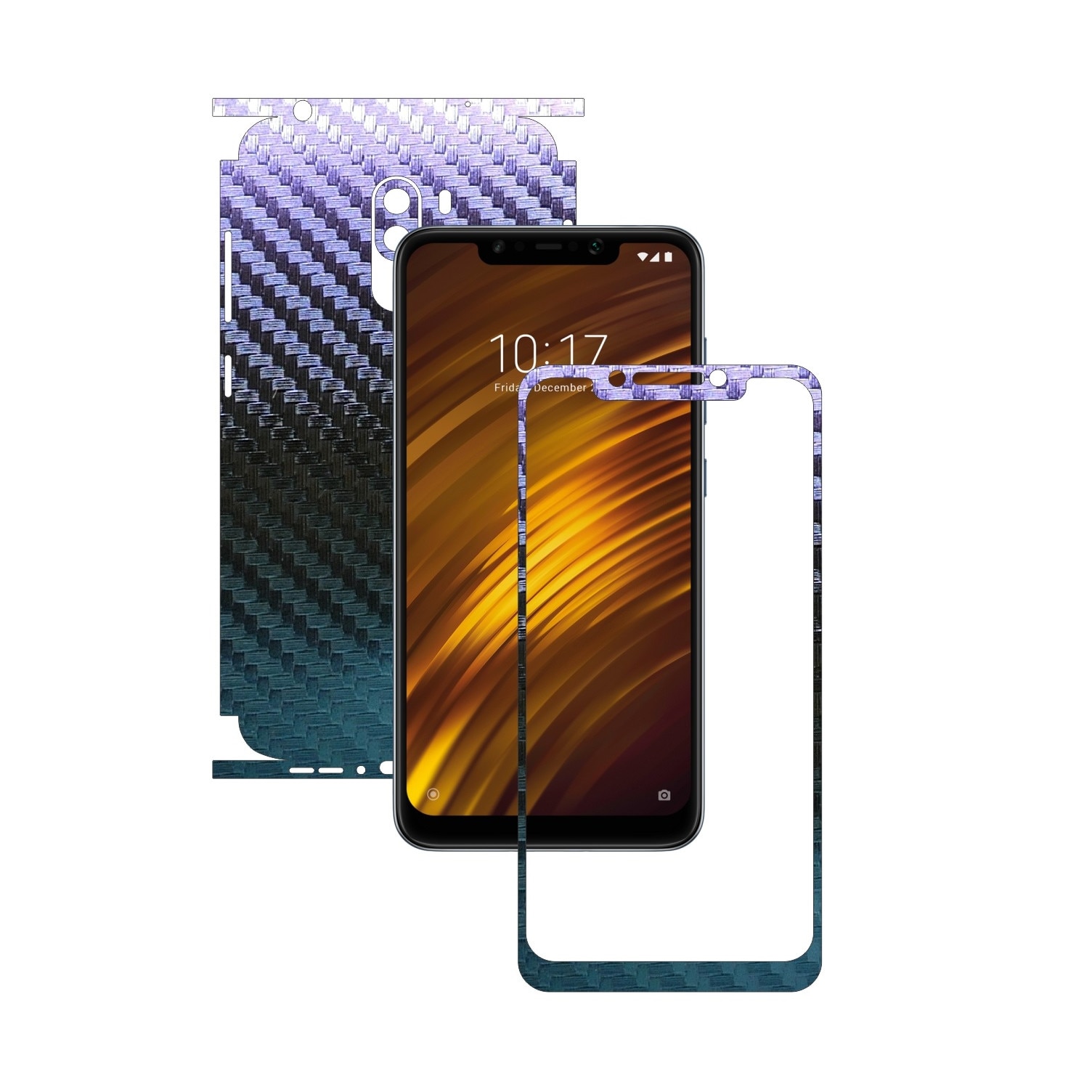 Folie Protectie Carbon Skinz pentru Xiaomi Pocophone F1 - Carbon Cameleon 360 Cut, Skin Adeziv Full Body Cover pentru Rama Ecran, Carcasa Spate si Laterale