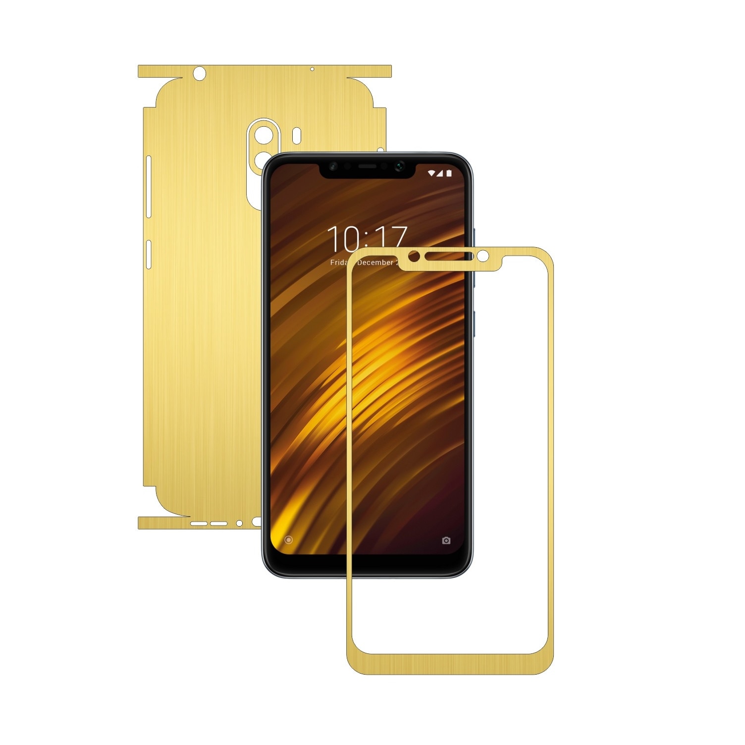Folie Protectie Carbon Skinz pentru Xiaomi Pocophone F1 - Brushed Auriu 360 Cut, Skin Adeziv Full Body Cover pentru Rama Ecran, Carcasa Spate si Laterale