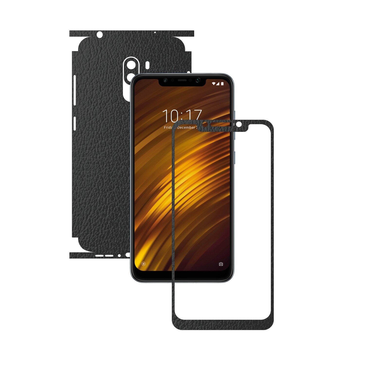 Folie Protectie Carbon Skinz pentru Xiaomi Pocophone F1 - Piele Neagra 360 Cut, Skin Adeziv Full Body Cover pentru Rama Ecran, Carcasa Spate si Laterale