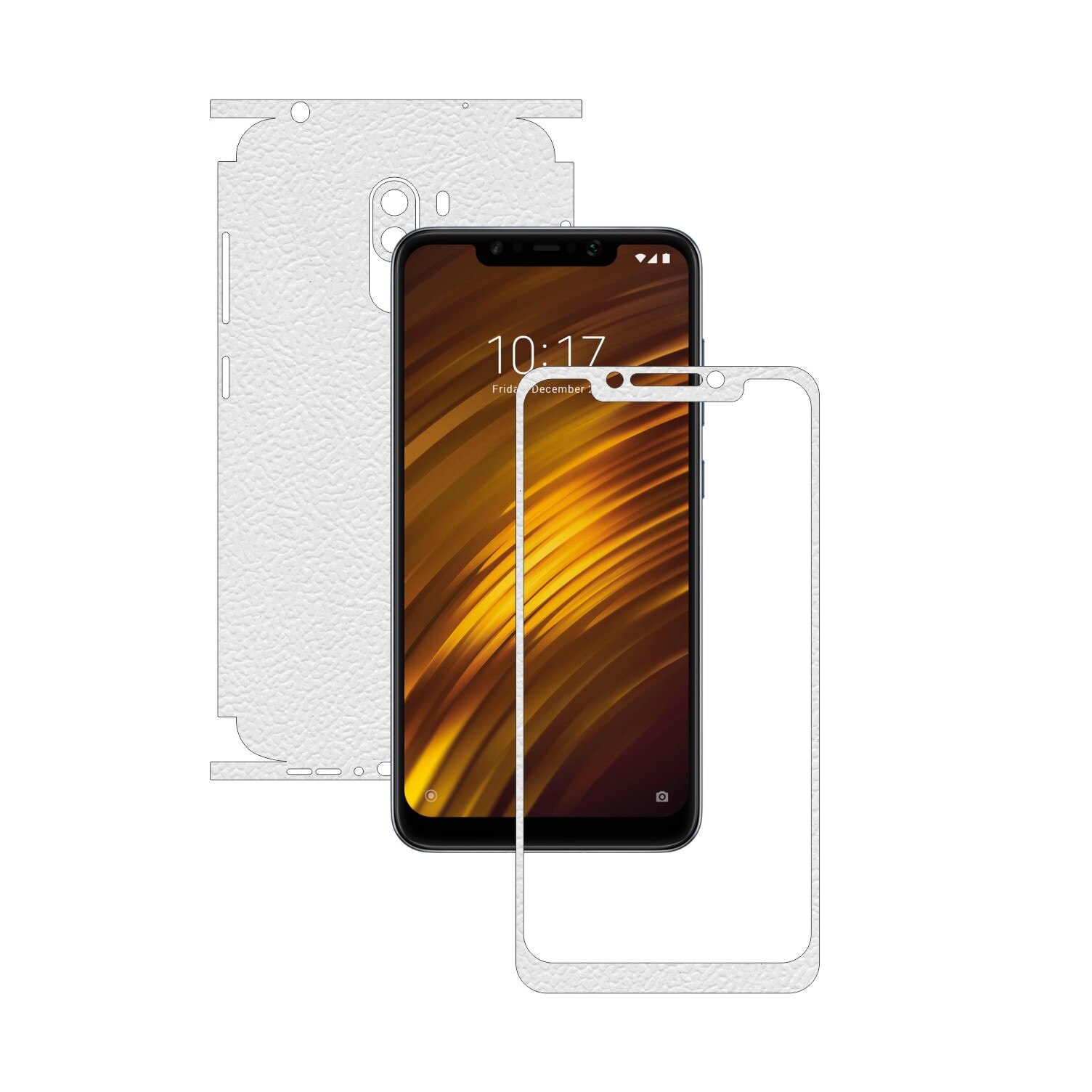 Folie Protectie Carbon Skinz pentru Xiaomi Pocophone F1 - Piele Alba 360 Cut, Skin Adeziv Full Body Cover pentru Rama Ecran, Carcasa Spate si Laterale
