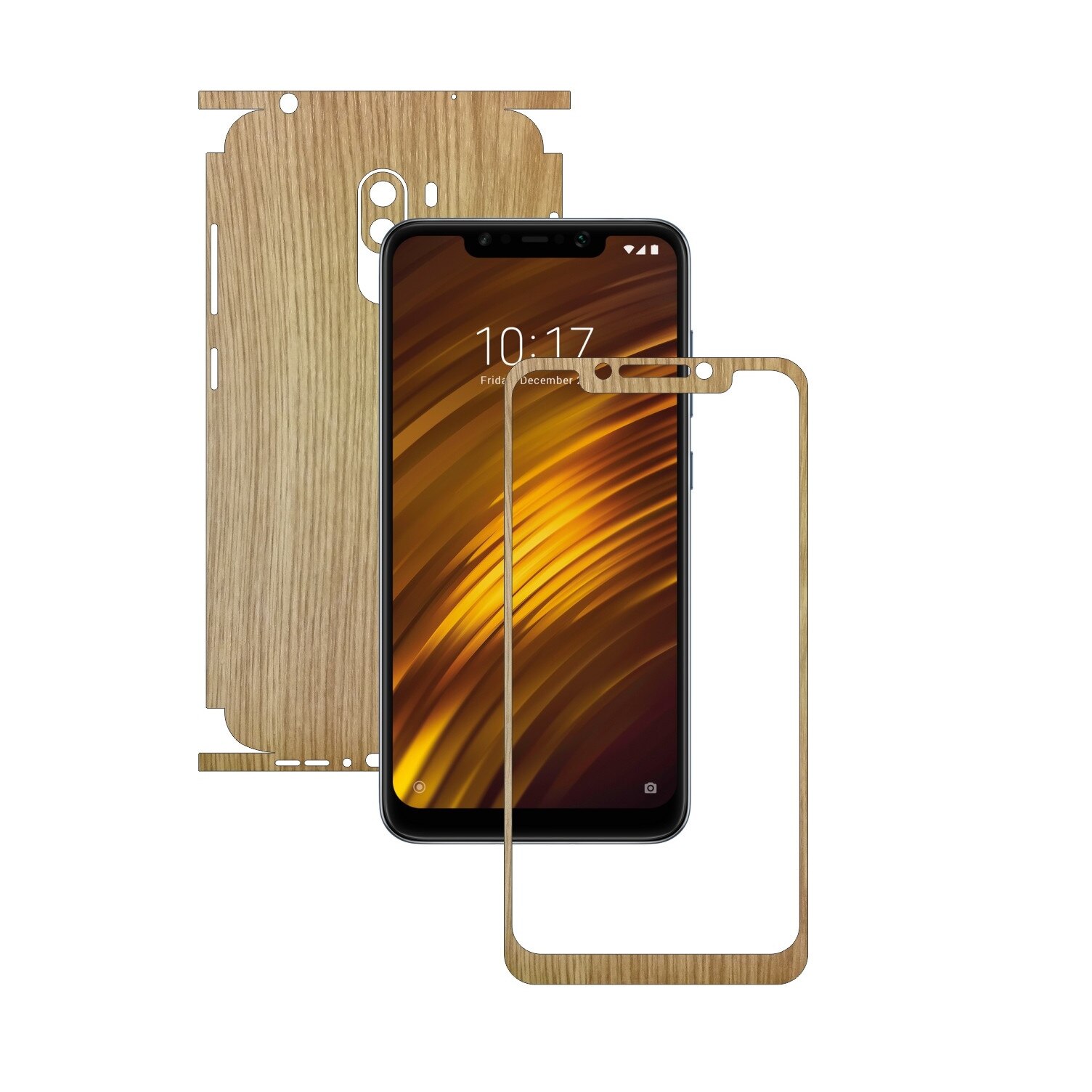 Folie Protectie Carbon Skinz pentru Xiaomi Pocophone F1 - Lemn Stejar 360 Cut, Skin Adeziv Full Body Cover pentru Rama Ecran, Carcasa Spate si Laterale