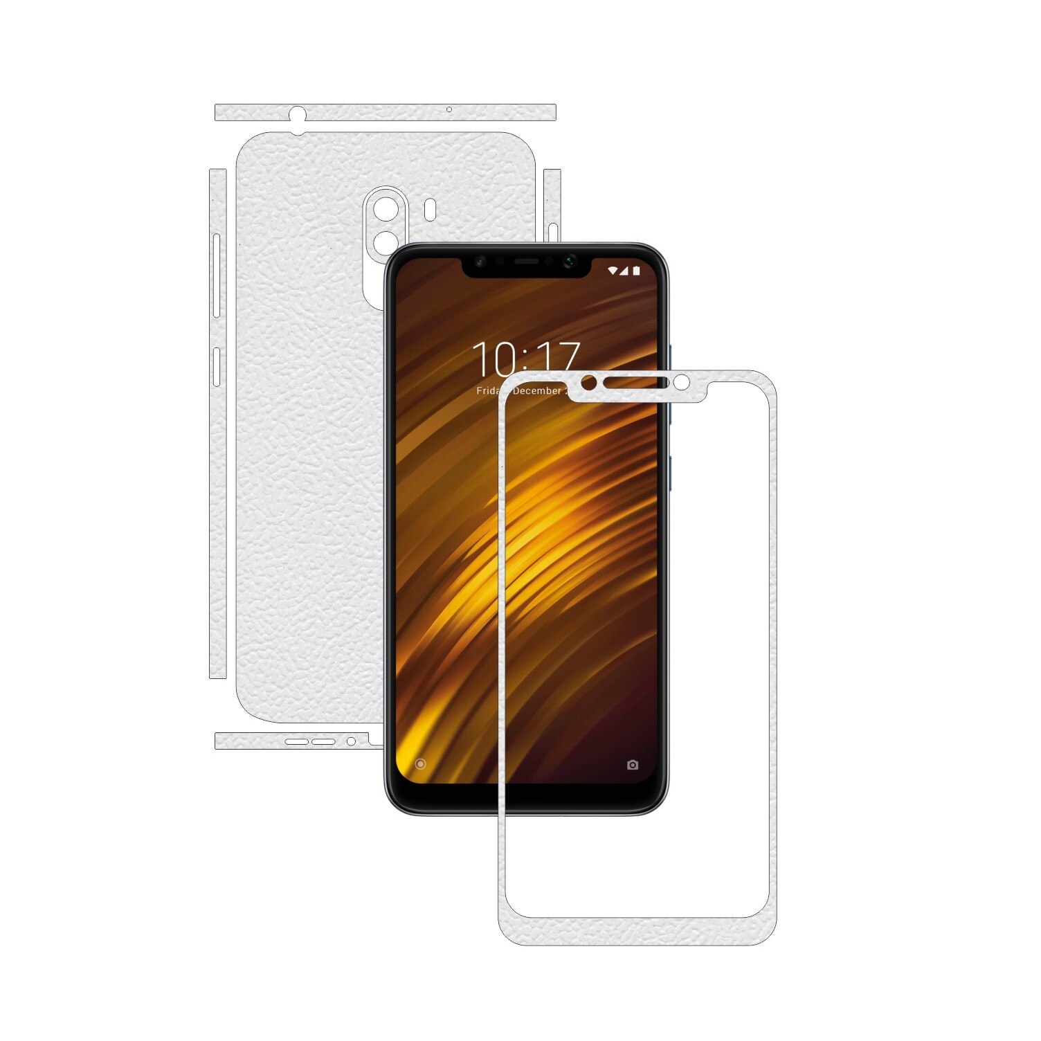 Folie Protectie Carbon Skinz pentru Xiaomi Pocophone F1 - Piele Alba Split Cut, Skin Adeziv Full Body Cover pentru Rama Ecran, Carcasa Spate si Laterale