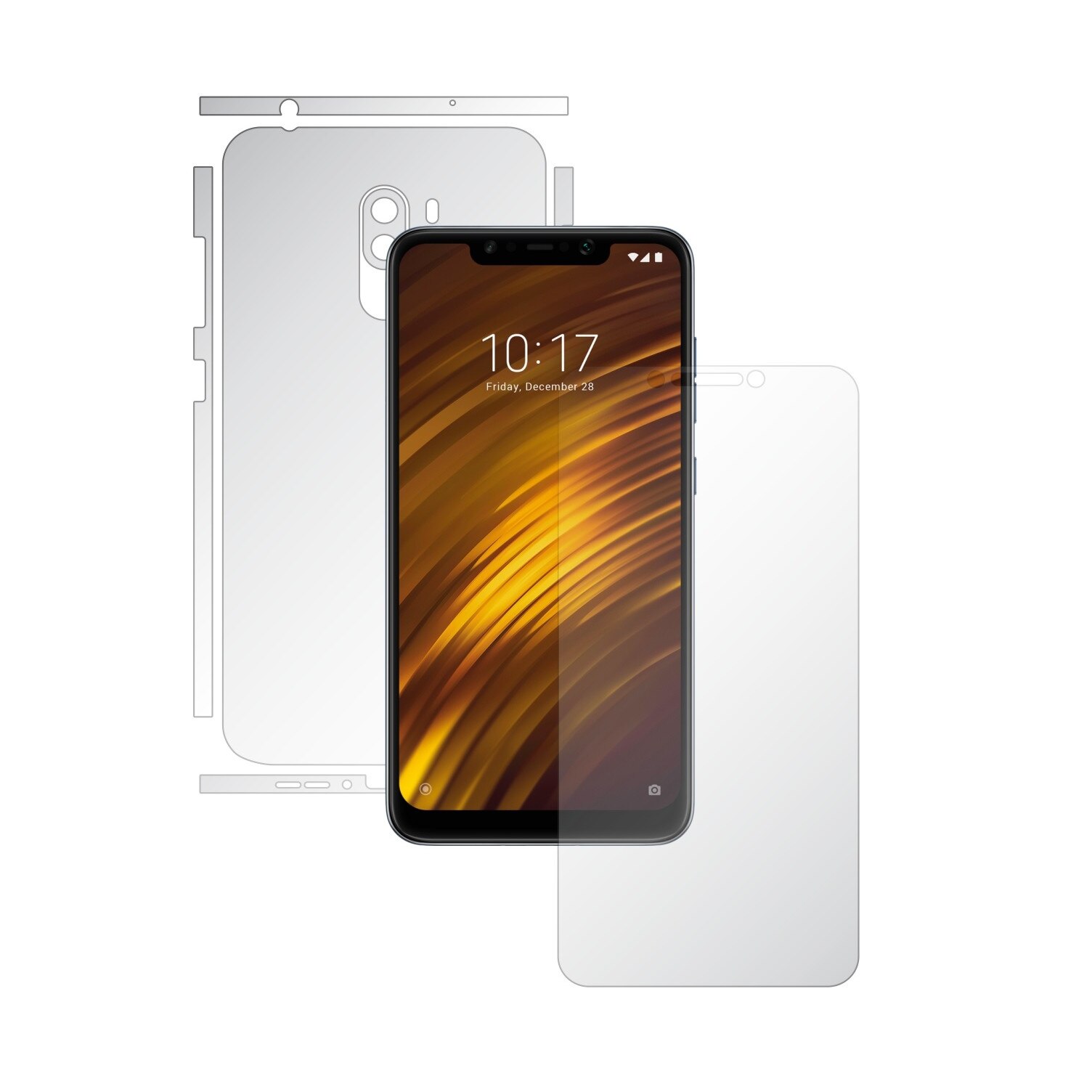 Folie Full Body Invisible Skinz UHD AutoRegeneranta pentru Xiaomi Pocophone F1 - Folie Protectie Siliconica Ultra-Clear cu taiere Split Cut pentru Ecran, Carcasa Spate si Laterale, Skin Adeziv Transparent, Edge to Edge Cover