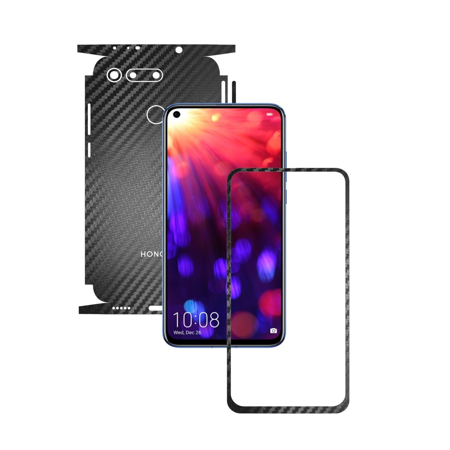 Folie Protectie Carbon Skinz pentru Huawei Honor View 20 - Carbon Negru 360 Cut, Skin Adeziv Full Body Cover pentru Rama Ecran, Carcasa Spate si Laterale