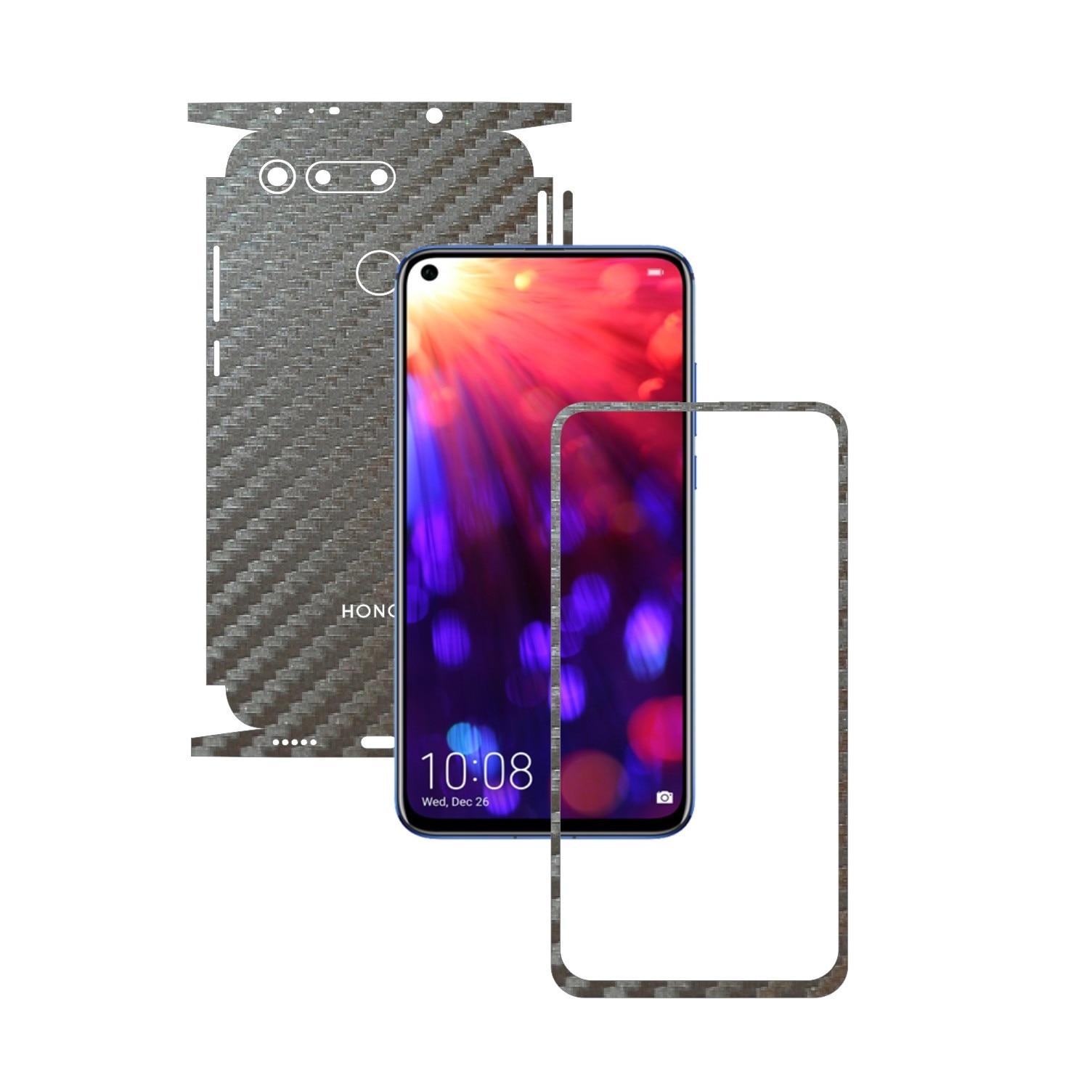 Folie Protectie Carbon Skinz pentru Huawei Honor View 20 - Carbon Gri Argintiu 360 Cut, Skin Adeziv Full Body Cover pentru Rama Ecran, Carcasa Spate si Laterale