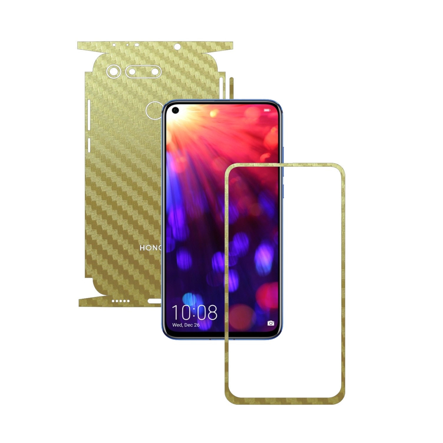 Folie Protectie Carbon Skinz pentru Huawei Honor View 20 - Carbon Auriu 360 Cut, Skin Adeziv Full Body Cover pentru Rama Ecran, Carcasa Spate si Laterale