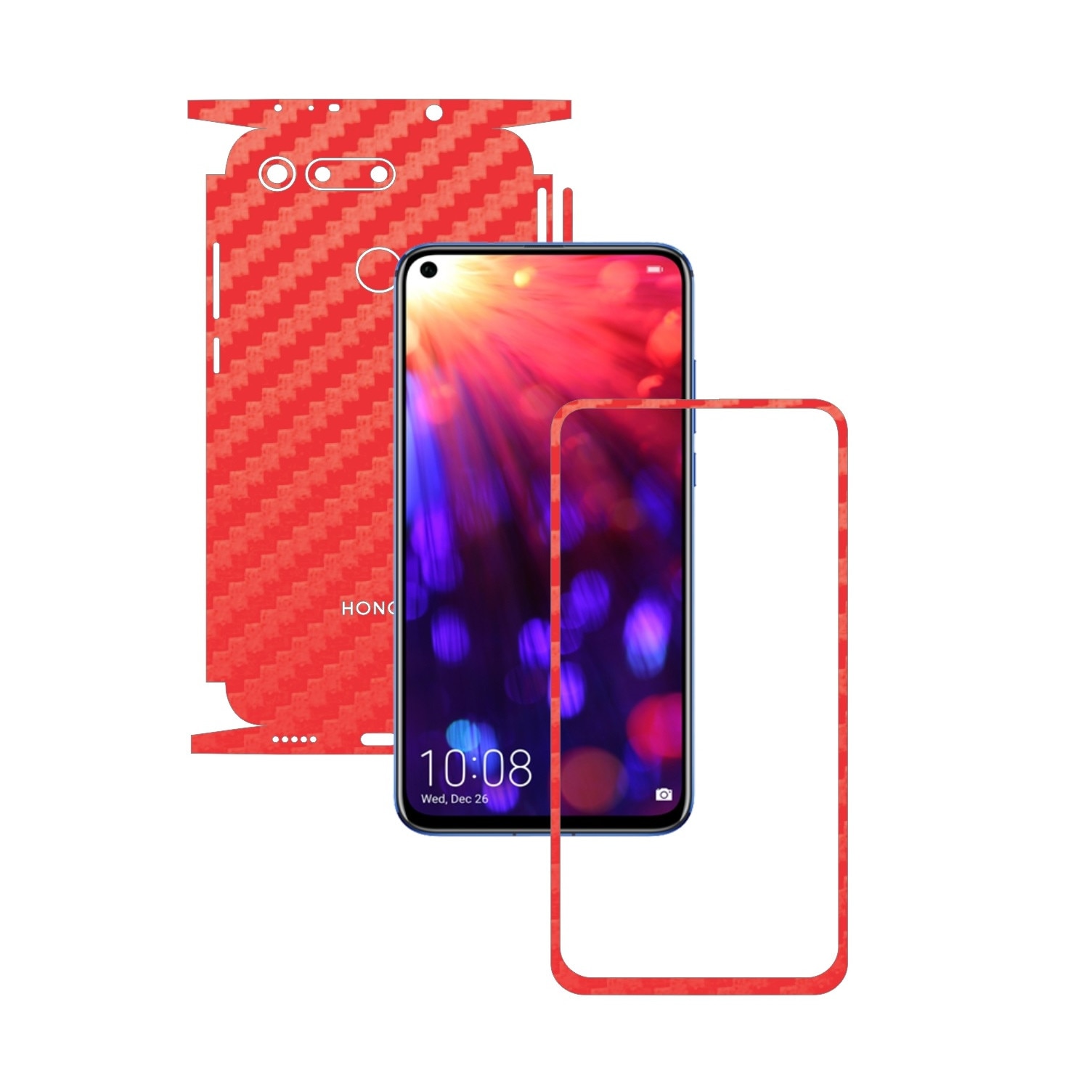 Folie Protectie Carbon Skinz pentru Huawei Honor View 20 - Carbon Rosu 360 Cut, Skin Adeziv Full Body Cover pentru Rama Ecran, Carcasa Spate si Laterale