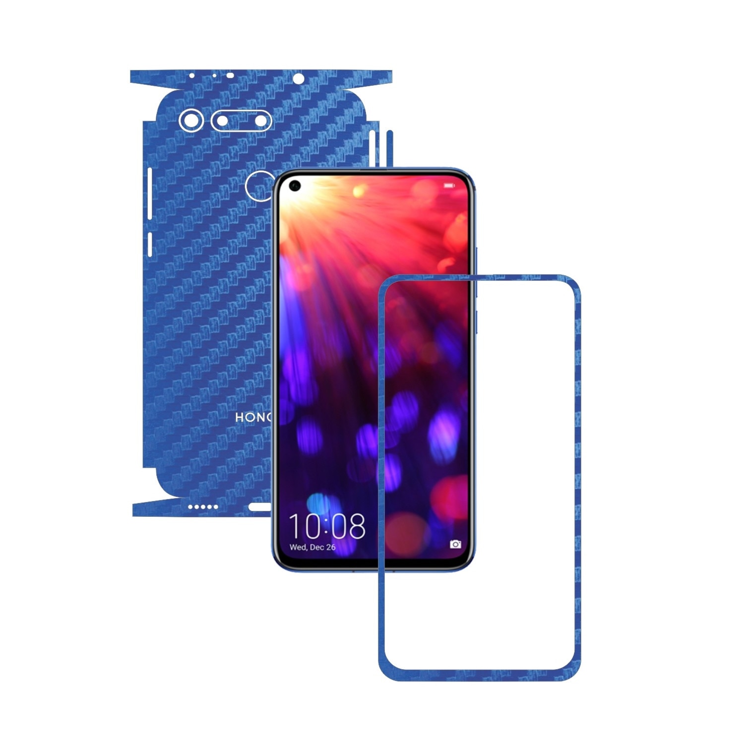 Folie Protectie Carbon Skinz pentru Huawei Honor View 20 - Carbon Albastru 360 Cut, Skin Adeziv Full Body Cover pentru Rama Ecran, Carcasa Spate si Laterale