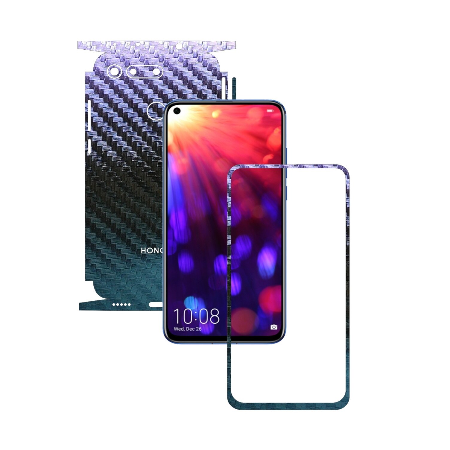 Folie Protectie Carbon Skinz pentru Huawei Honor View 20 - Carbon Cameleon 360 Cut, Skin Adeziv Full Body Cover pentru Rama Ecran, Carcasa Spate si Laterale