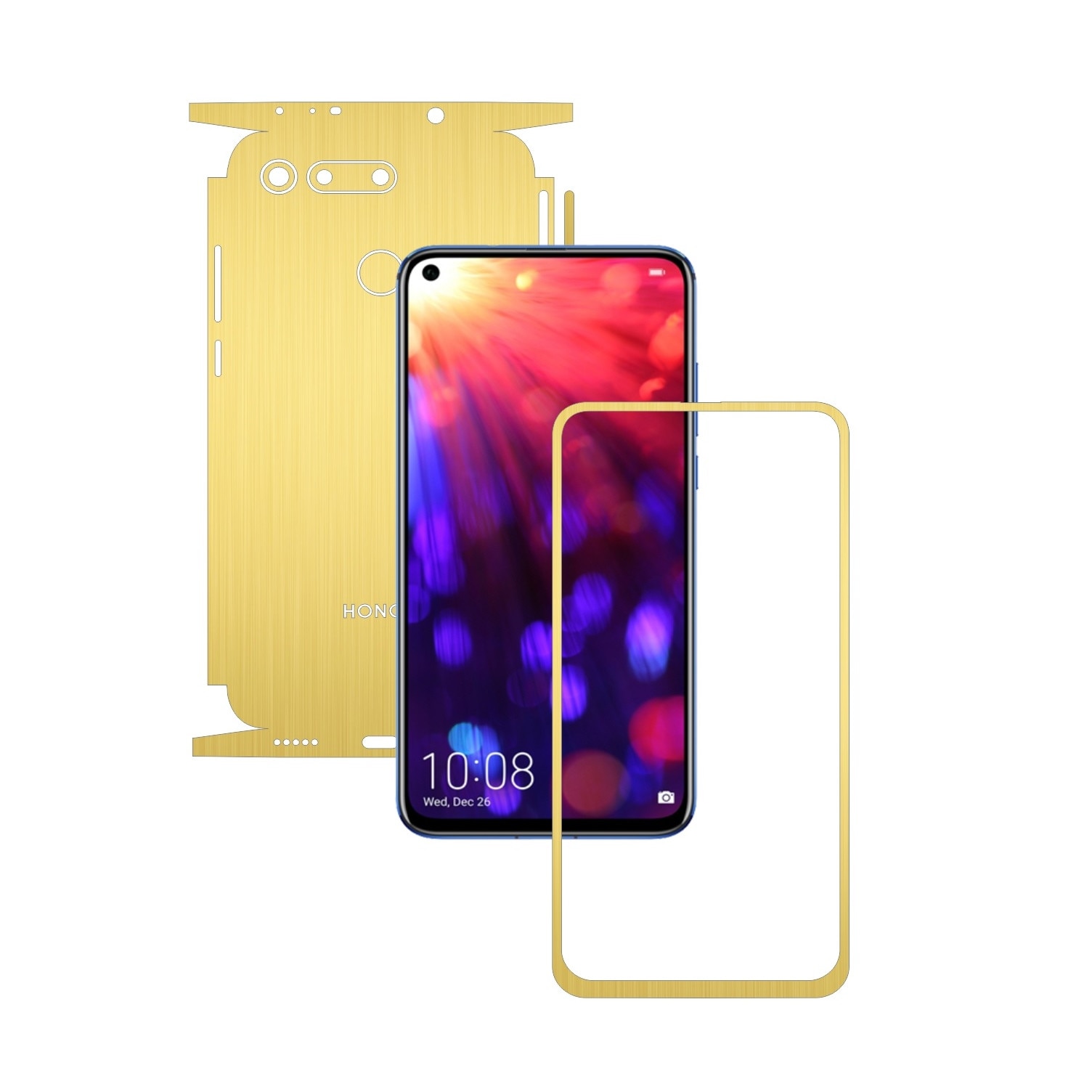 Folie Protectie Carbon Skinz pentru Huawei Honor View 20 - Brushed Auriu 360 Cut, Skin Adeziv Full Body Cover pentru Rama Ecran, Carcasa Spate si Laterale