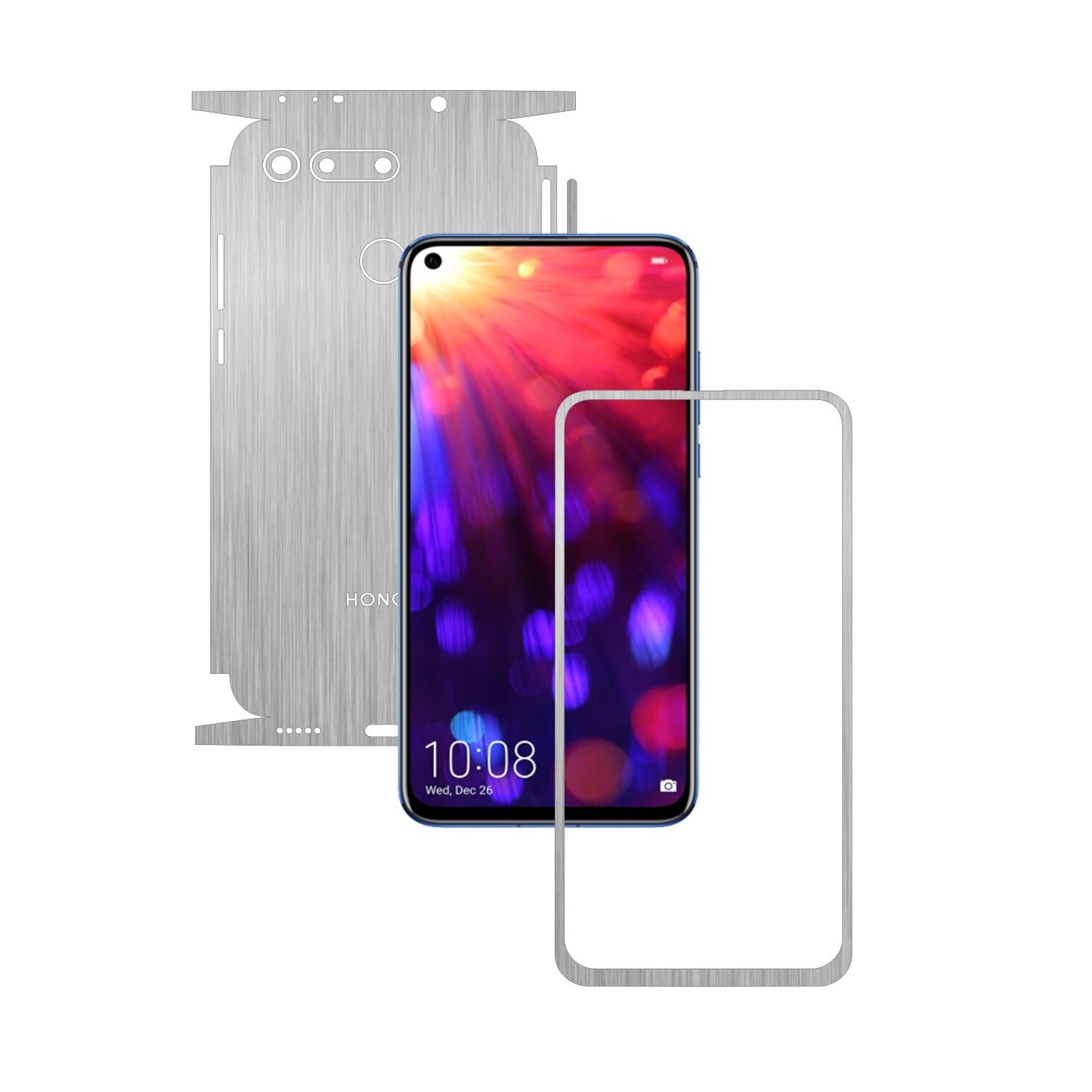 Folie Protectie Carbon Skinz pentru Huawei Honor View 20 - Brushed Argintiu 360 Cut, Skin Adeziv Full Body Cover pentru Rama Ecran, Carcasa Spate si Laterale