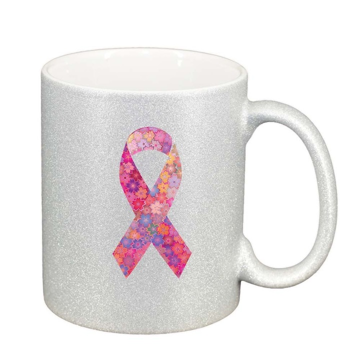 Cana "FLowery Bow", argintiu sidefata glitter, 330ml, D1006