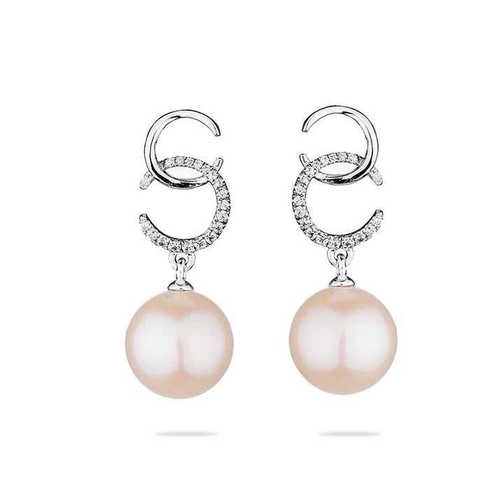 Обеци Swan Pearls FP089EW Бели Перли, Цирконий, Сребро 925