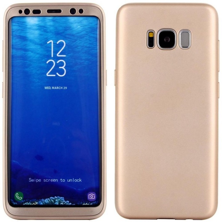 Силиконов калъф MyStyle Gold FullBody за Samsung Galaxy S8 пълно 360 градусово покритие с безплатно защитно фолио