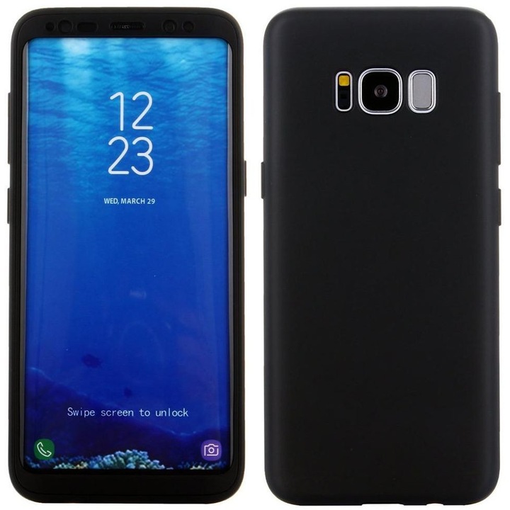 Силиконов калъф MyStyle Black FullBody за Samsung Galaxy S8 Plus пълно 360 градусово покритие с безплатно защитно фолио