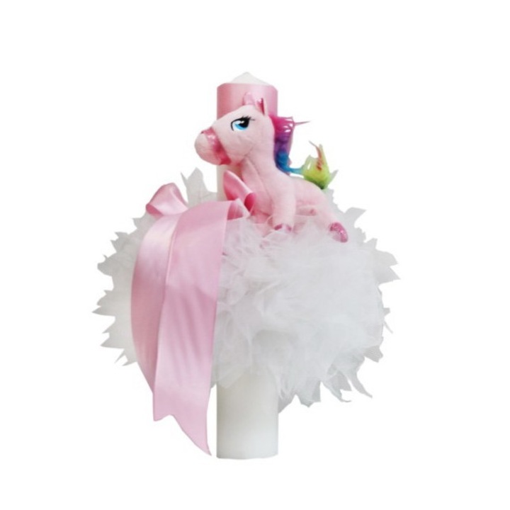 Lumanare botez cu unicorn si prosop brodat Creativ623