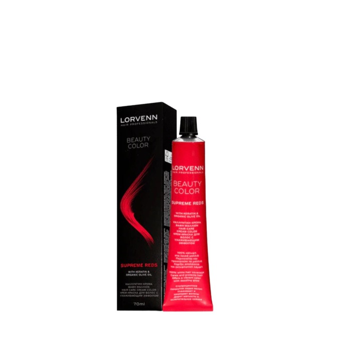 Vopsea de Par Lorvenn Professional Beauty Color Supreme Reds, Lorvenn,7.60, BLOND INTENSE FLAM RED, 70 ml