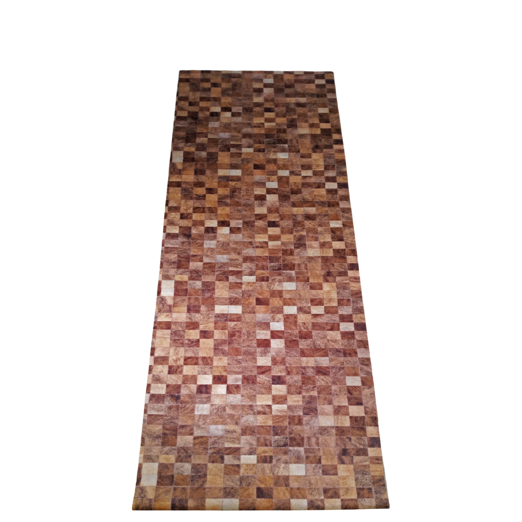 Covor bucatarie tip traversa T6202, 70x300cm, poliester cu suport din spuma, gramaj 1250g/mp, model maro/ruginiu geometric