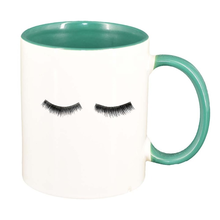 "Eyelashes" bögre, zöld belső, 330ml, D1019