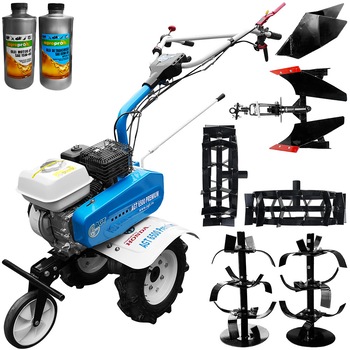 Pachet motosapa Premium AGT 6500, Honda GP160, freze segmentabile 90cm, roti cauciuc, rarita fixa, roti metal, plug reversibil + Cadou 1l Ulei motor AgroPro, 1l Ulei transmisie AgroPro Pachet motosapa Premium AGT 6500, Honda GP160, freze segmentabile 90cm, roti cauciuc, rarita fixa, roti metal, plug reversibil + Cadou 1l Ulei motor AgroPro, 1l Ulei transmisie AgroPro