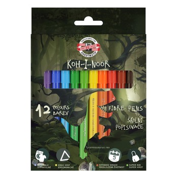 Set carioca Koh-I-Noor Dino, 12 culori Set carioca Koh-I-Noor Dino, 12 culori