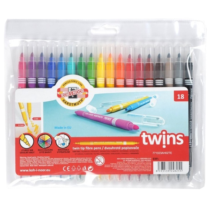 Set carioca Koh-I-Noor, cu 2 capete, 18 culori