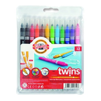 Set carioca Koh-I-Noor, cu 2 capete, 12 culori Set carioca Koh-I-Noor, cu 2 capete, 12 culori
