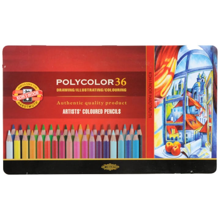 Моливник roll-up: 36 цвята Polycolor + 2 графитни молива гама 1500
