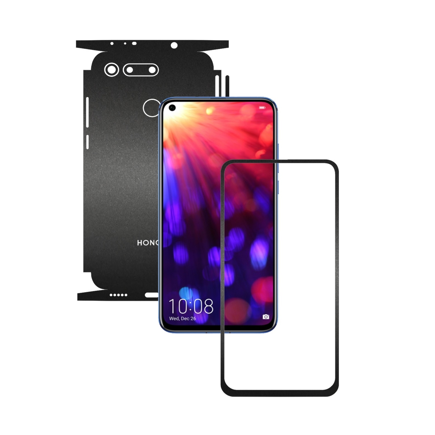 Folie Protectie Carbon Skinz pentru Huawei Honor View 20 - Negru Mat 360 Cut, Skin Adeziv Full Body Cover pentru Rama Ecran, Carcasa Spate si Laterale