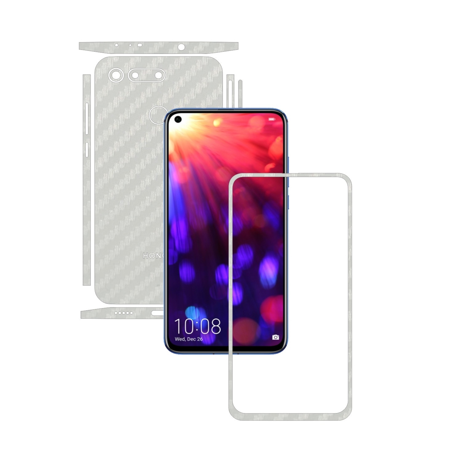 Folie Protectie Carbon Skinz pentru Huawei Honor View20 - Carbon Alb Split Cut, Skin Adeziv Full Body Cover pentru Rama Ecran, Carcasa Spate si Laterale